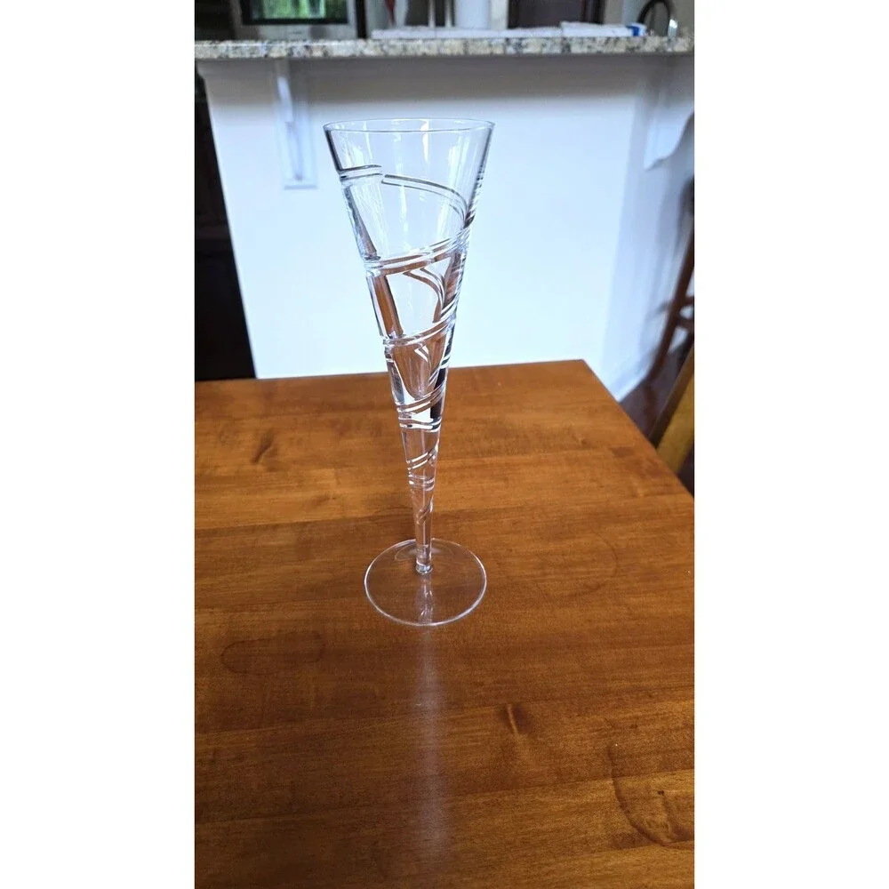 Optic Swirl Hollow Stem Crystal Champagne Flutes Glass 11” Vintage